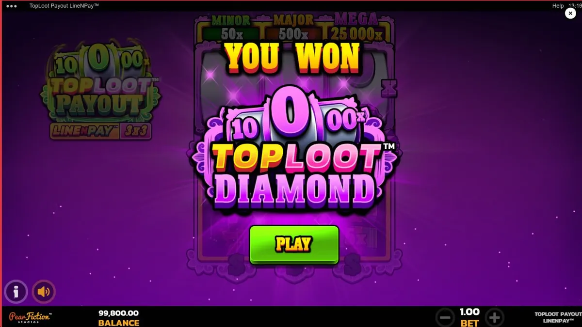 TopLoot Payout LineNPay স্লট গেমের গোল্ডেন ভল্ট এবং ট্রেজার থিমযুক্ত ইন্টারফেস